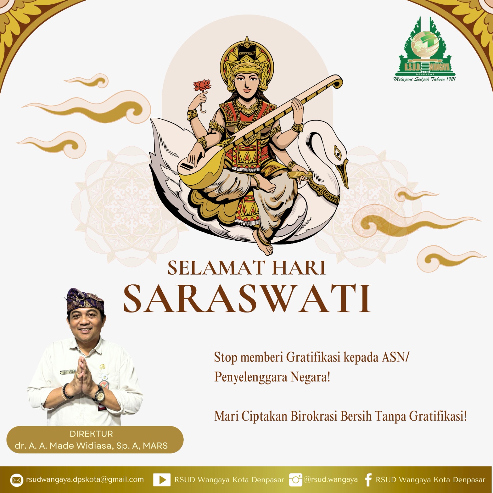 Rumah Sakit Umum Daerah Wangaya Kota Denpasar mengucapkan Selamat Hari Raya Saraswati